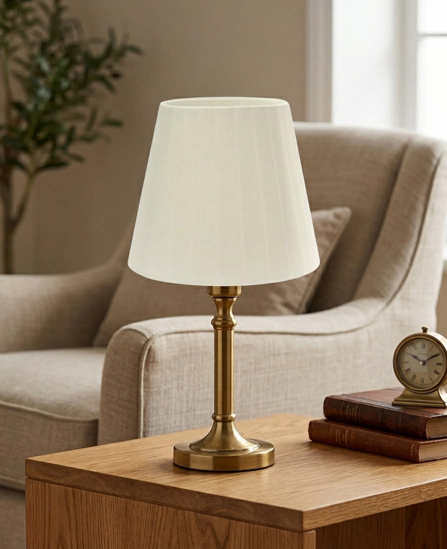 Abajur Cupula Conica Em Tecido Decorativo Bege Preto ou Cinza